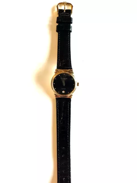RAYMOND WEIL LADIES WOMENS 18K GOLD ELECTROPLATED QUARTZ WATCH 5316  7.75" Black