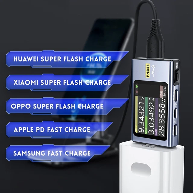 Fast Charge Voltage and Current Measurement FNB58 USB Type C and USB A Tester