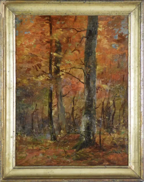 Tableau ancien, École de Barbizon XIXème siècle. "Sous-bois en Automne." 2