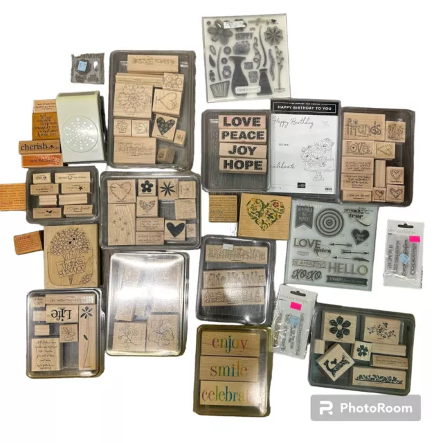 Huge Lot of Crafting Stamp Wood Backed Rubber Stamps Various Brands Sizes 81 Pcs