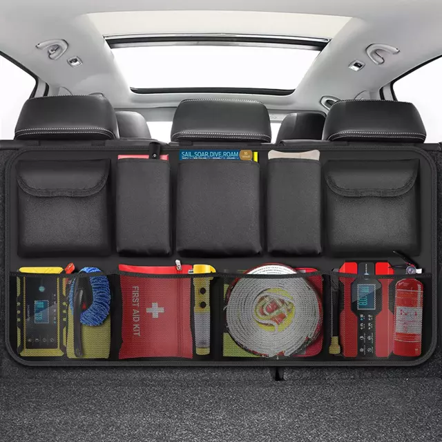 Organisateur et rangement de coffre de voiture Veeki, organisateur suspendu  à l'arrière pour SUV, camion, monospace, étanche, sac de rangement pliable  avec 4 poches, voiture dans