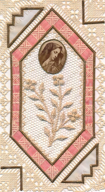 Santino con Madonna e mazzo di fiori Fine Canivet in carta
