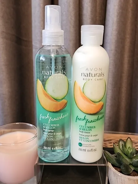 Avon Naturals Body Care Fresh Cucumber & Melon Body Spray & Lotion 8.4 oz