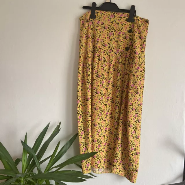 ASOS Design Yellow Floral Long MIDI Skirt Pink Size 10 Boho Hippy