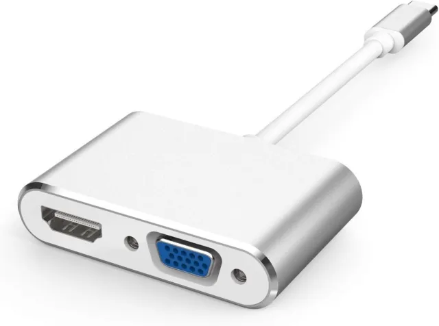 Euscha USB C VGA HDMI Adapter, USB 3.1 Type C to VGA HDMI Video ConverterUK