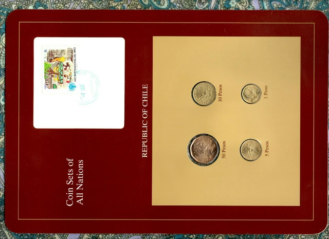 Coin Sets of All Nations Chile w/card 1985-1995 50 Pesos 1995 10 Pesos 1989 UNC