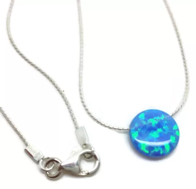 opal solid Sterling Silver necklace pendant Round lab created. Gift box.