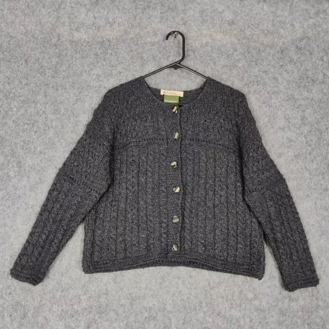 Celtic & Co Cardigan Womens Medium 100% Merino Wool Chunky Aran Knit Boxy Grey