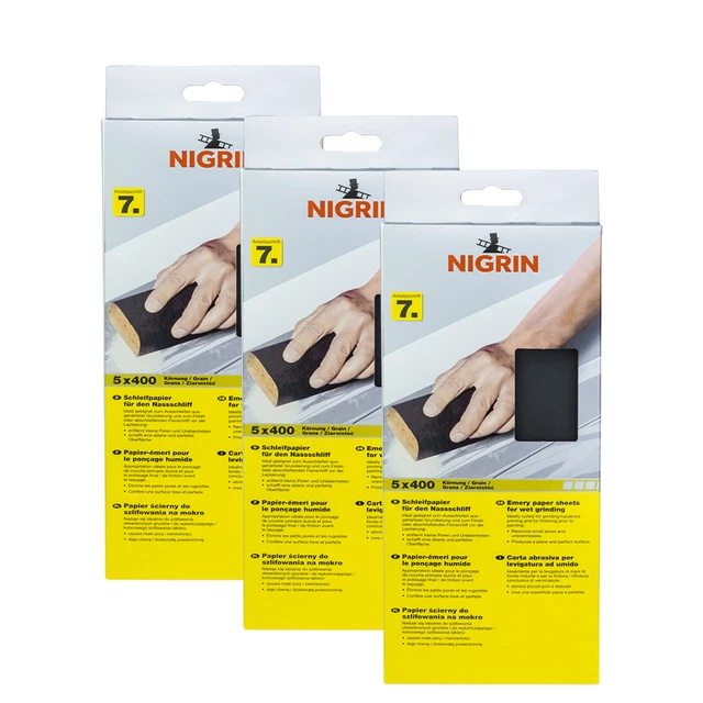 3x NIGRIN 20702 Schleifpapier für den Nass-Schliff 1 Stück