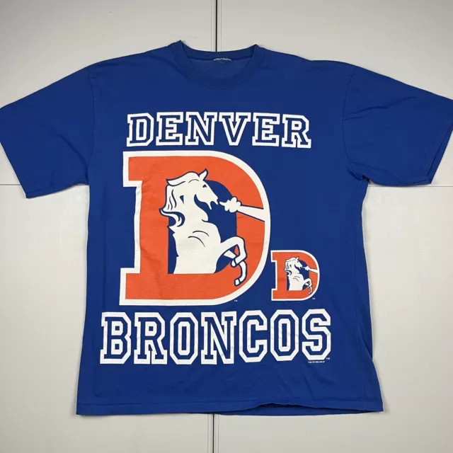 Vintage 90s Denver Broncos NFL Graphic T Shirt Blue XL Single Stitch