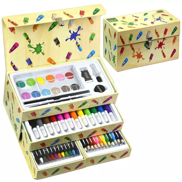 54 Pieces Art Set Box with Drawers Kids Child Craft Artist Crayons Pens Pencils