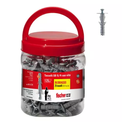 Fischer Tasselli A Vite Sb 9 /4 In Barattolo 100 Pz + 25 Pz In Omaggio