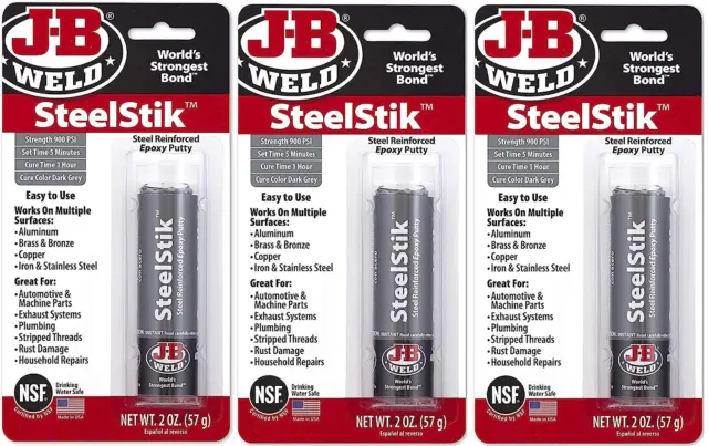 J-B Weld 8267-S SteelStik Steel Reinforced Epoxy Putty Stick - 2 oz Pack of 3