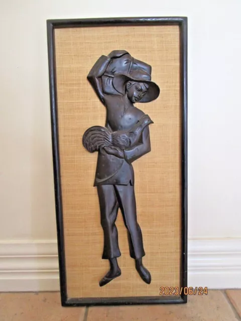 MID CENTURY TEAK WALL ART - CARVED RELIEF PICTURE 1960's RETRO ART - BUY IT NOW