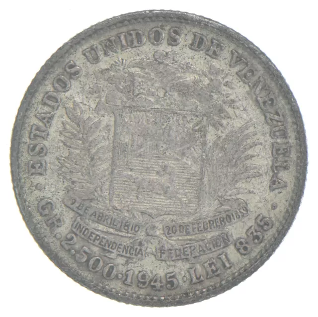 Roughly the Size of a Dime 1945 Venezuela 1/2 Bolivar World Silver Coin *595