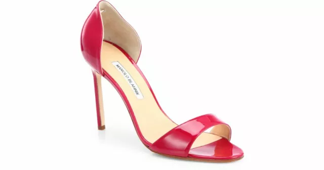 $695+NEW Manolo Blahnik  Catalina Raspberry Patent Leather D'Orsay Pumps Sz 39.5