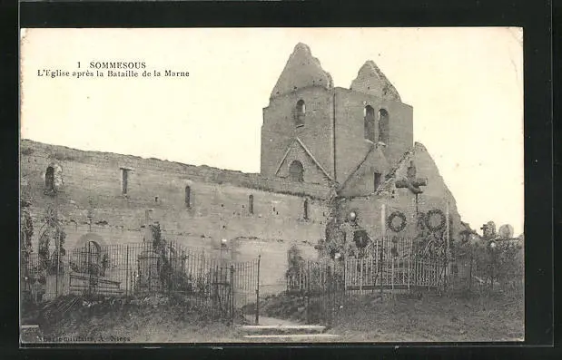 CPA Sommesous, The Church after the Battle of the Marne