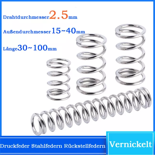 Druckfeder 30-100mm Länge 2.5mm Draht durchmesser Federstahl Spiralfeder Federn