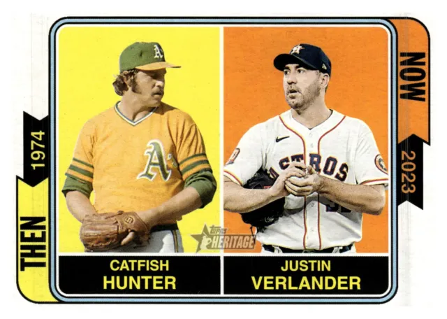 2023 Topps Heritage Then and Now TAN-14 Justin Verlander Catfish Hunter
