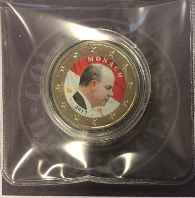 MONACO 2 Euro Albert II 2012 Colorisée. Rare Avec son certificat a 1 euroooooooo