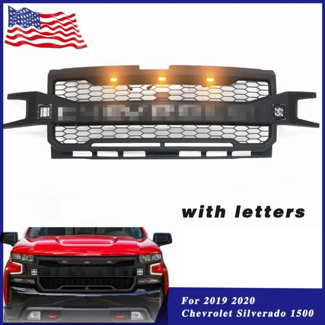 Front Grill for 2019 2020 Chevrolet Silverado 1500 with 3+2 LED Lights & Letters