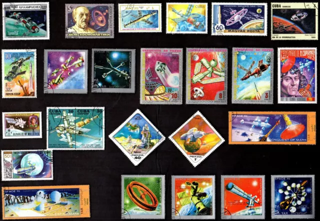 25 All Different Space Stations  On  Stamps
