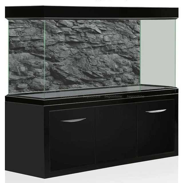 3D EFFECT BLACK Stone Texture Aquarium Background Poster Fish Tank