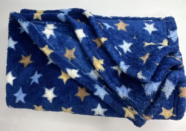 Baby Gear Navy Blue Tan Brown White Stars Blanket Security Lovey 30x36"