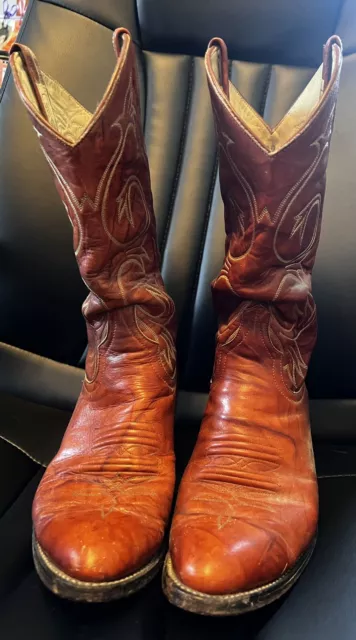 Larry Mahan Mens Brown Leather Cowboy  Boots Hand Made in Texas Western 9D