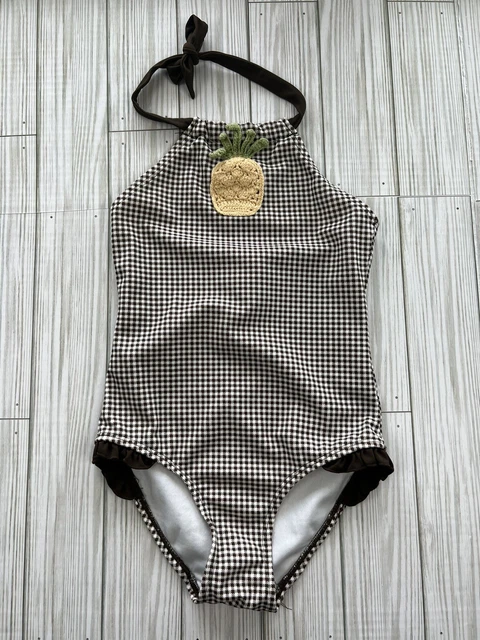 JANIE & JACK 5T One Piece Swim Bathing Suit Brown Gingham Pineapple Sunny Hawaii