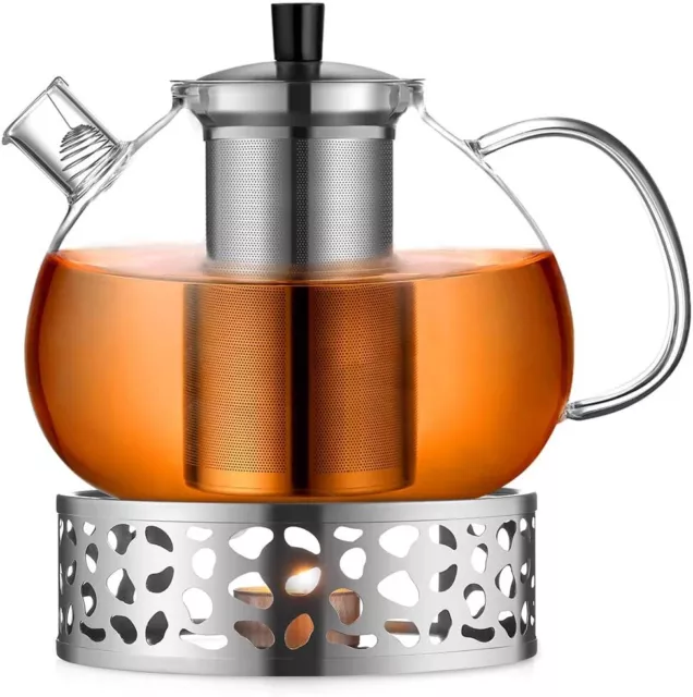 Ecooe Glass Teapot 2L Glass Tea Maker with Stainless Steel Warmer+Strainer AU