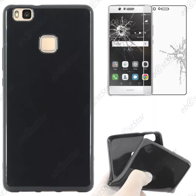 Housse Coque Silicone Gel + Verre Trempé Noir Huawei P9 Lite