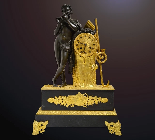 Lagarde Gilt and Patina Bronze French Large Mantel clock 19th century Antique