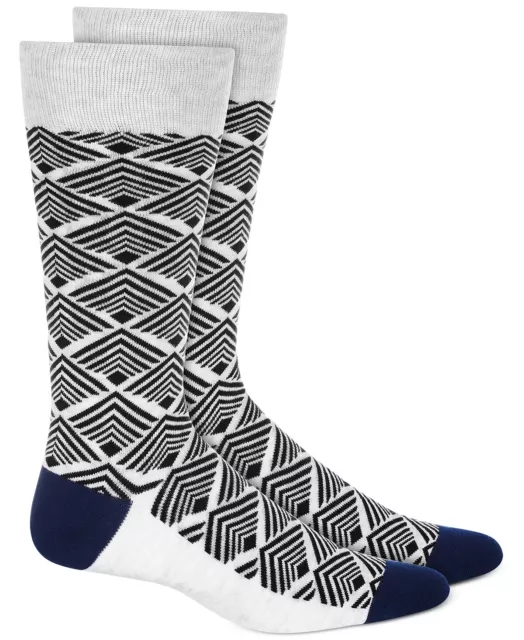 Alfani Men's 1-Pair Geometric Dress Socks, Gray Multi, Shoe Size 7-12