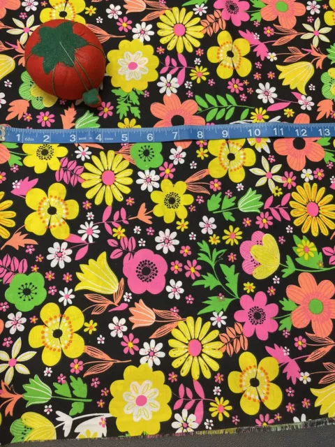New Neon Yellow & Pink Modern Floral Print Cotton Fabric - FQ Or Continuous Cut