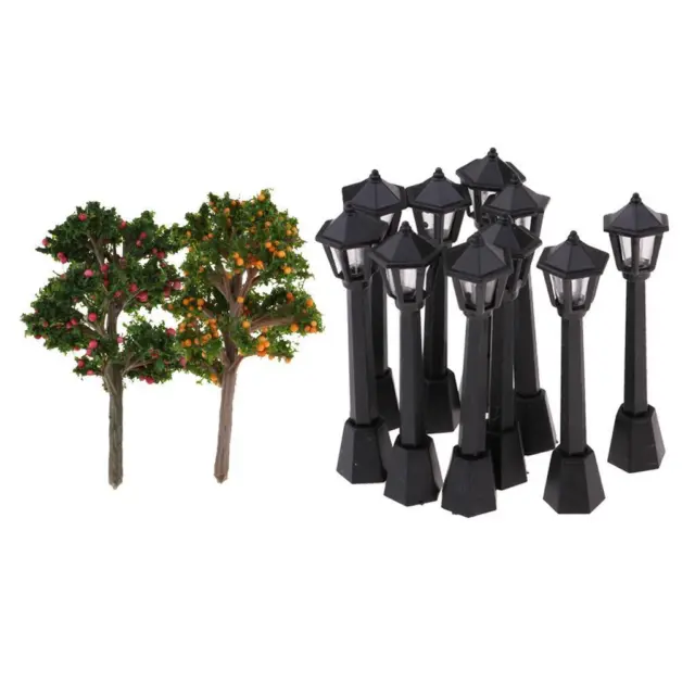 1:12 Miniatures Exquisite Mini Model Trees & Stree Light for Layout Decor