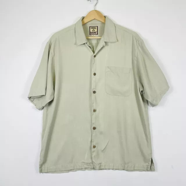 Tommy Bahama Beige 100% Silk Short Sleeve Button Front Shirt Top Mens Medium