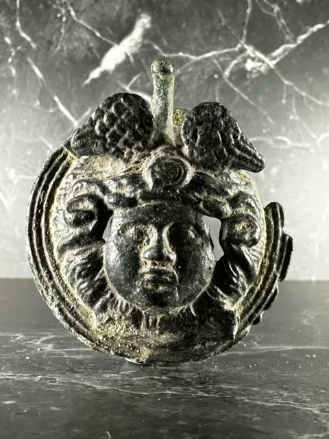 Ancient Roman Bronze Roundel Depicting The Serpent Head Of Medusa CA 100-300 AD