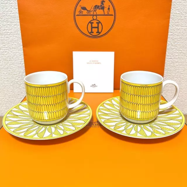 SOLEIL D'HERMES YELLOW Ceramic Coffee Cup & Saucer Set - 2 Cups - Gift ...