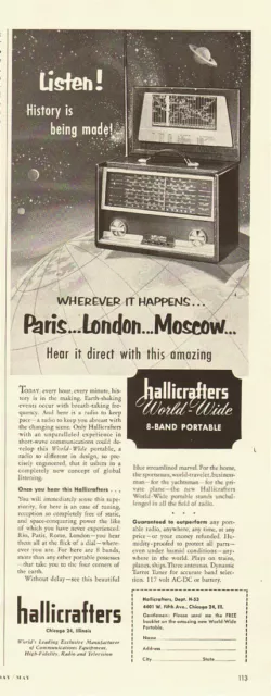 1953 Crosley Skymaster Portable Clock Radio Cowhide Case Vintage Print Ad  23498
