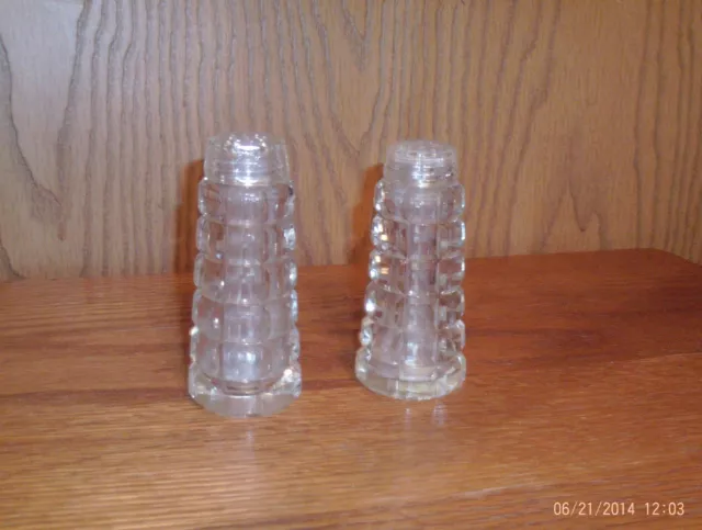 Vintage pair of clear crystal glass salt and pepper shakers square cut design