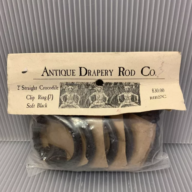 Antique Drapery Rod, Set of (7) 2" Metal Drapery Rod Rings w/ Clips ~ Soft Black