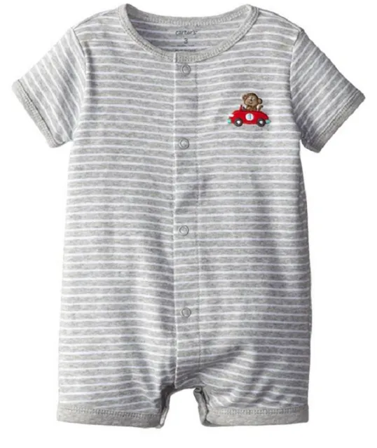 Carter's Baby Boys' Printed Creeper Striped Romper, Grey, 12 Months
