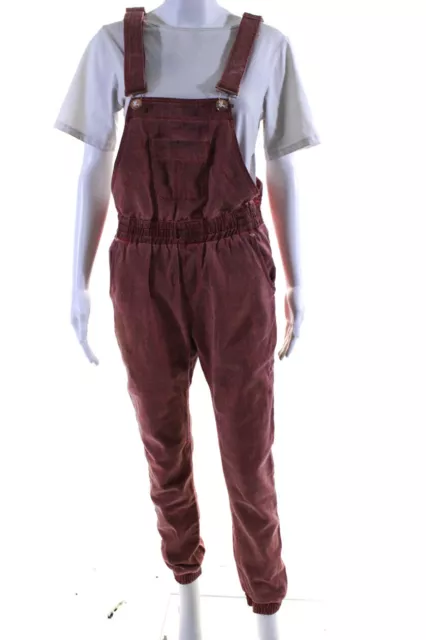 One by One Teaspoon Womens Distressed Denim Elastic Waist Overalls Red Size S