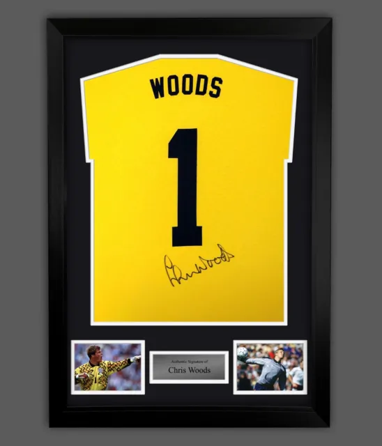 Chris Woods Signed Yellow Player T-Shirt In A Framed Presentation England Legend