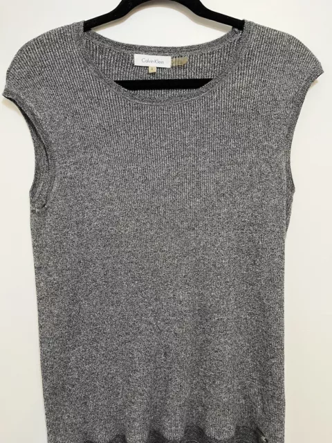 Calvin Klein Womens L Sleeveless Sweater Round Neck Black White