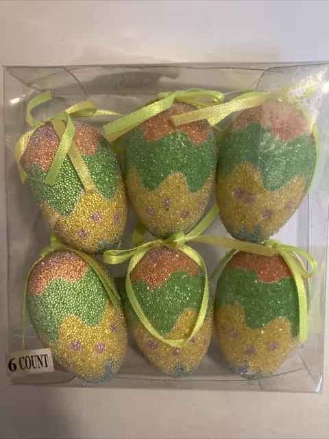 Vintage Box of 6 Colorful Sugared Sugar Easter Egg Ornaments