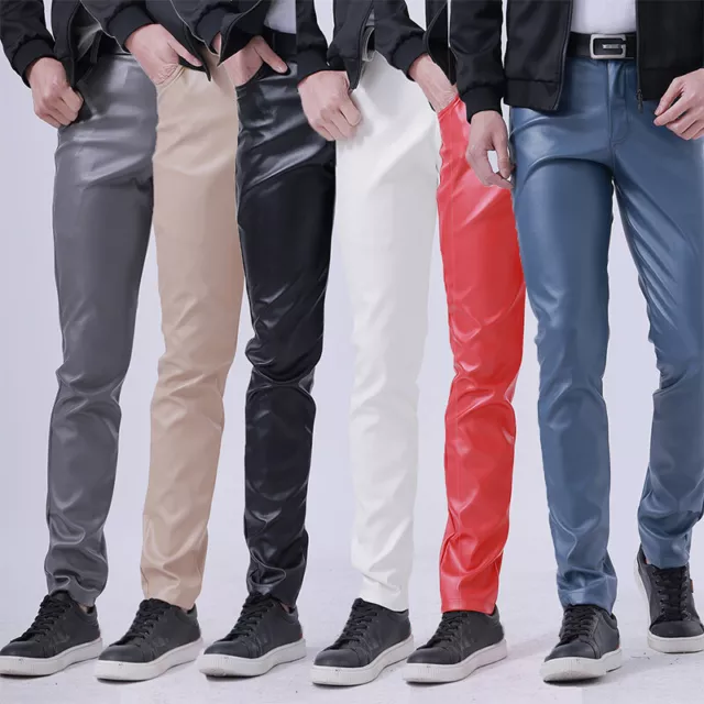 MENS FAUX LEATHER Pants Black Pu Leggings Stretch Wet Look Trousers Slim  Fit £35.34 - PicClick UK
