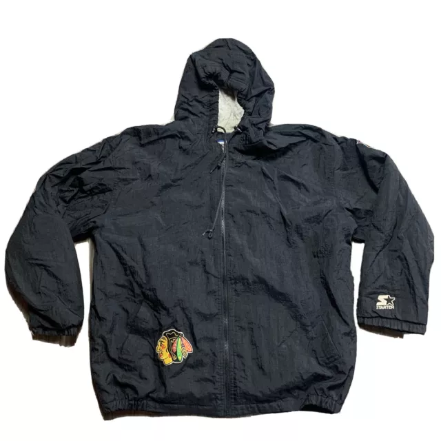 Vintage Starter Chicago Blackhawks Full Zip Hooded Jacket Size XL Black NHL
