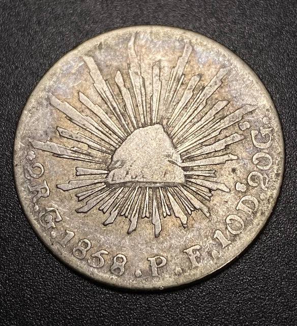 Mexico 1858 Guanajuato PF 2 Reale Silver Plata Cap & Rays Eagle World Rare Coin